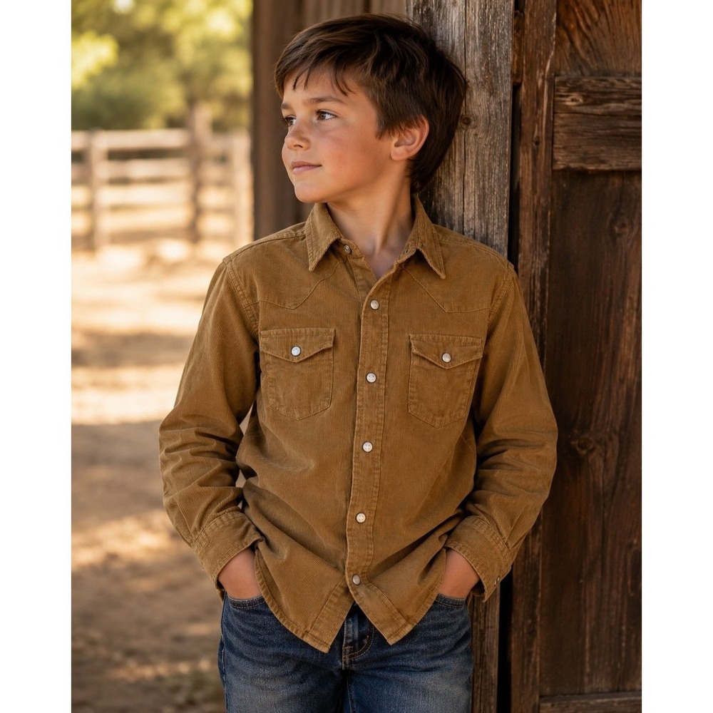 Wrangler Boys S 6/7 Bronze Corduroy Western Button Front Shirt Cotton